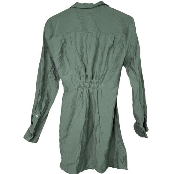 Zara Long Sleeve Tunic Wrap Style Mini Dress Collard V Neck Button M Olive Green - Picture 5 of 15